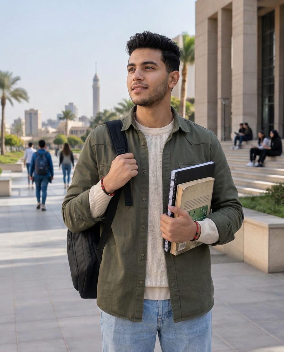 Representative Egyptian university student in a career-focused campus setting