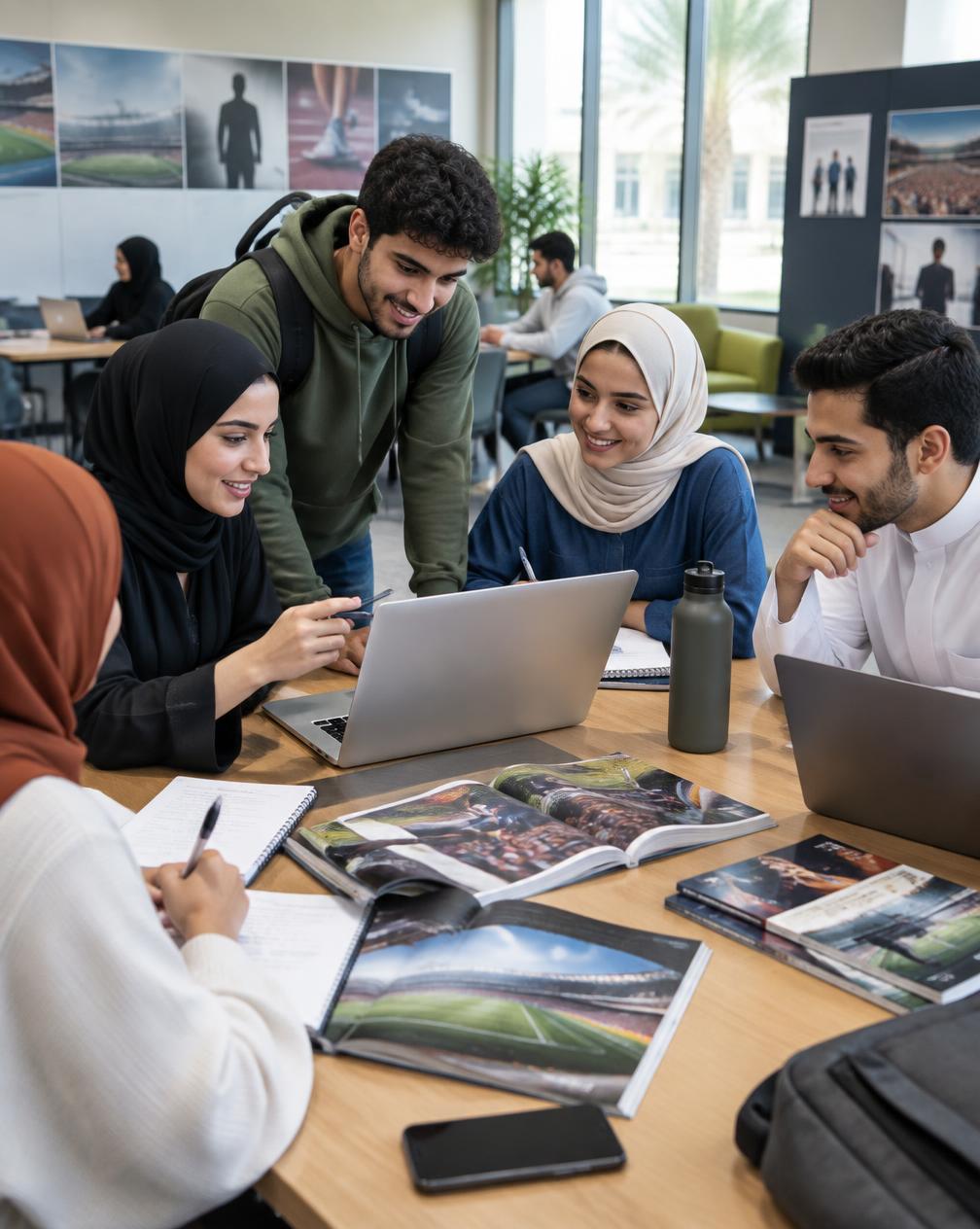 Representative Middle Eastern university students exploring sports careers